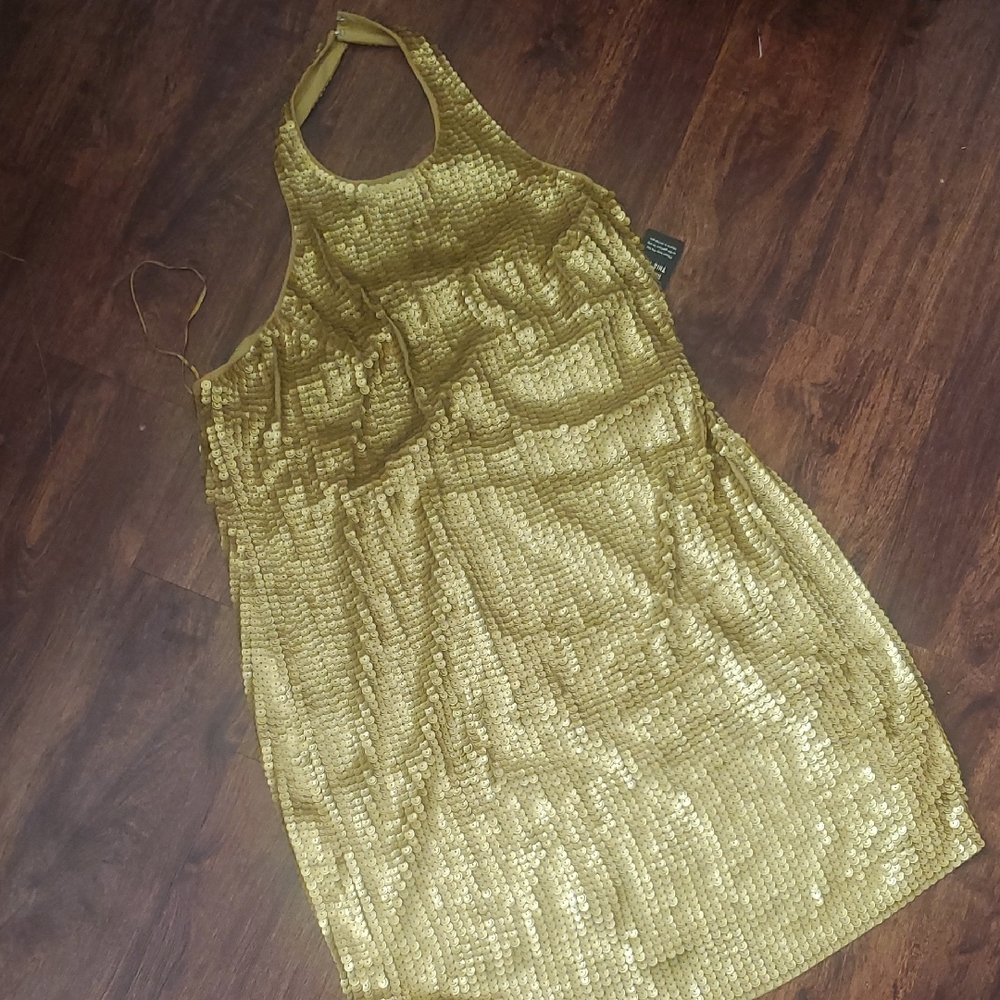 Express Gold Sequin Backless Dress